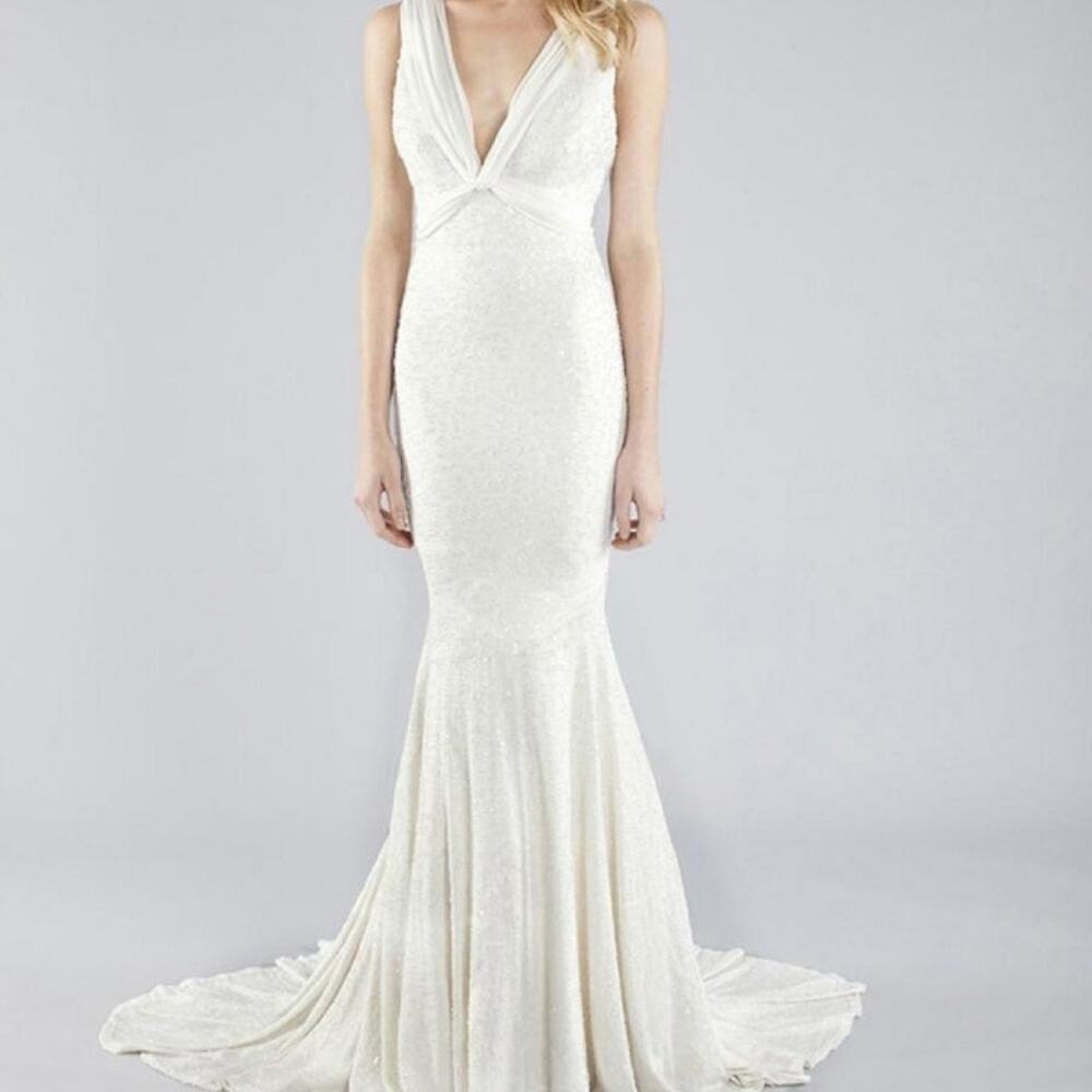 Nicole Miller Bridal Bianca Beaded Silk Chiffon Sleeveless Sexy Wedding Dress 2